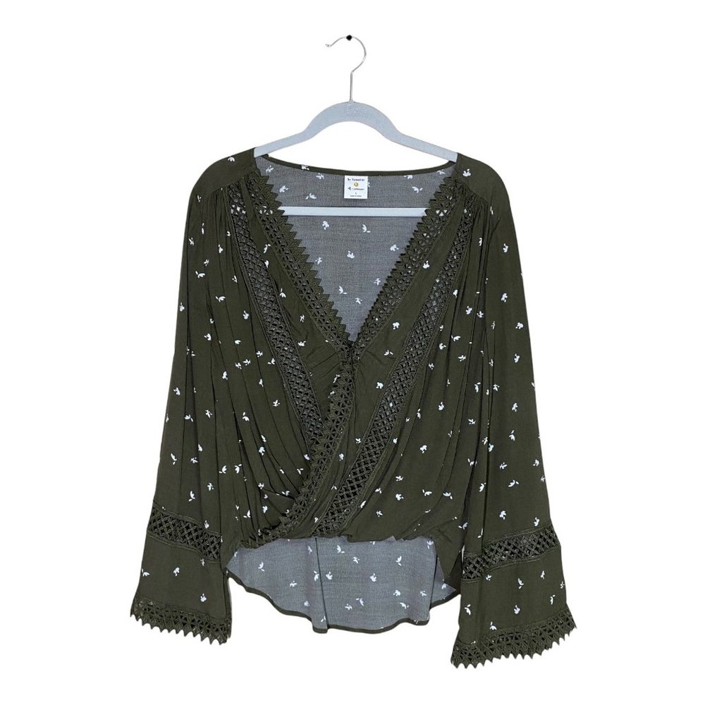 By Together + Collection Green Faux Wrap Long Sleeve Cut Out Detail Size S
